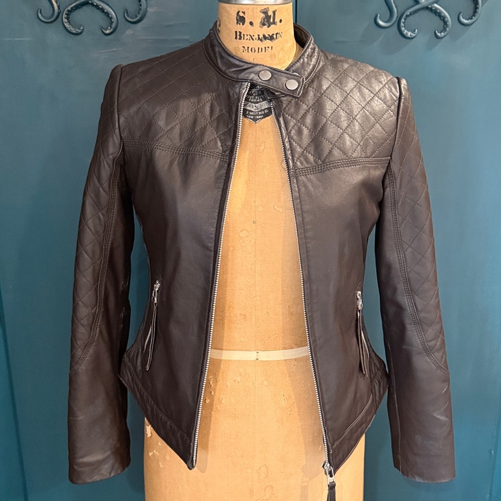 Bagatelle 100% real chocolate brown Leather moto Jacket authentic lamb skin